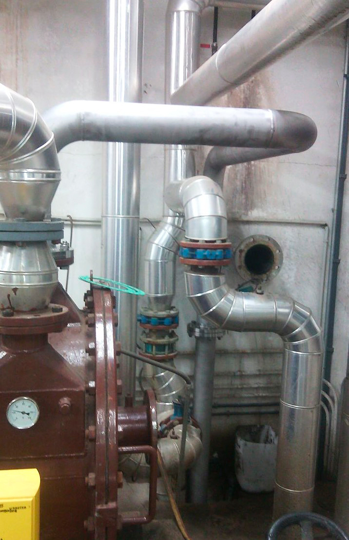 Stainless steel biogas piping inside WWTP technical room